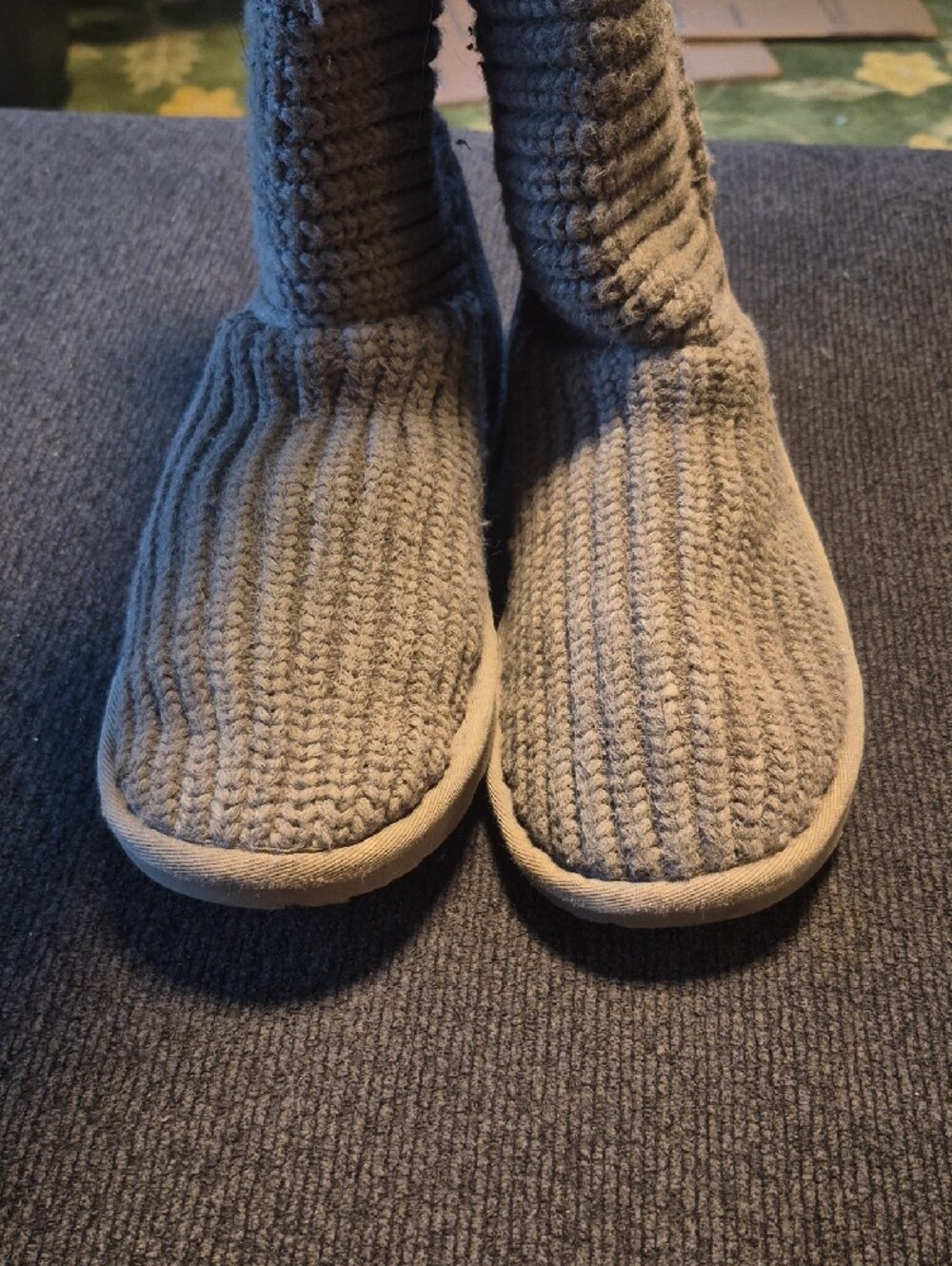 UGG Kids Gray Ribbed Knit Boot Slippers - Picture 8 of 8